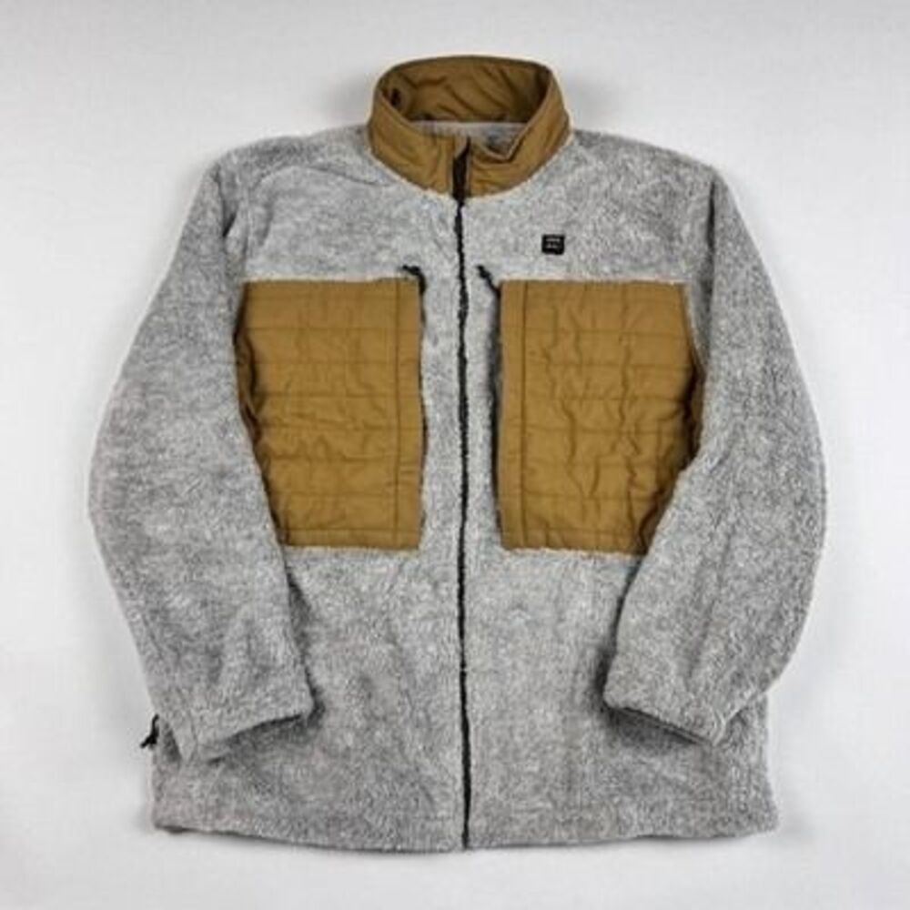 Billabong Mens XXL Sherpa Fleece Jacket Gray Tan Fuzzy Colorblock Gorpcore